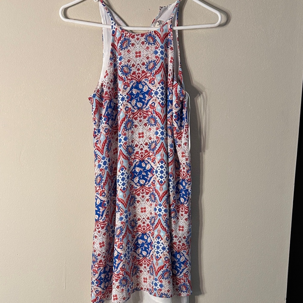 Pink Rose Sleeveless Red and Blue Dress
